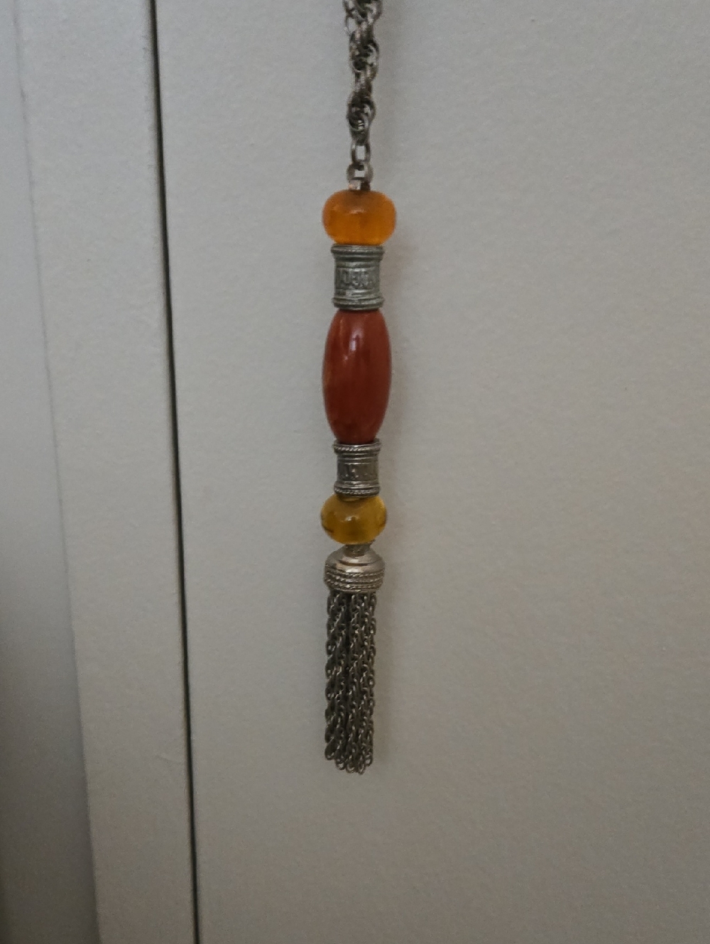 Beaded Tassel Pendant Necklace in Amber and Rust